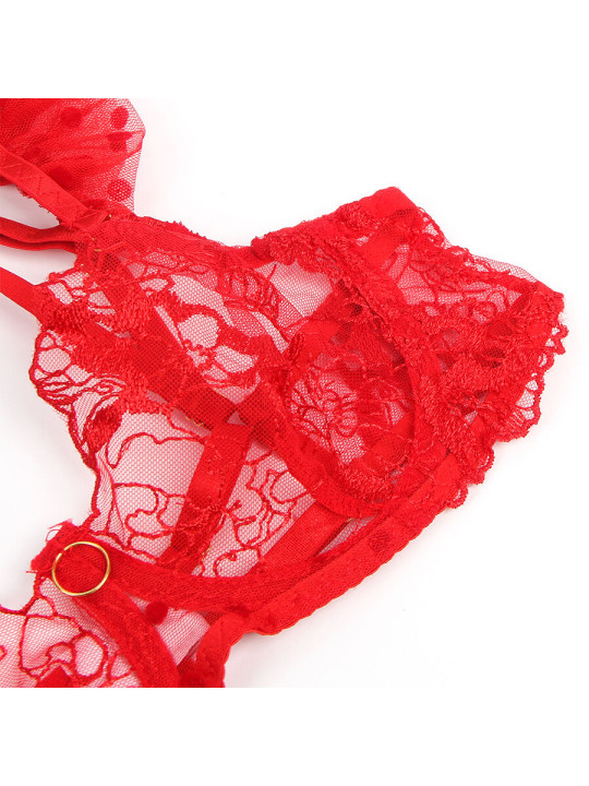 CONJUNTO LENCERÍA ENCAJE ROJO SUJETADOR LIGUERO SUBBLIME DE LA MARCA SUBBLIME SETS