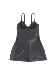 VESTIDO CUERO NEGRO CREMALLERA FRONTAL ENCAJE SEXY DE LA MARCA SUBBLIME DRESSES