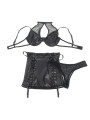 CONJUNTO LENCERÍA CUERO Y MALLA SUJETADOR FALDA NEGRO DE LA MARCA SUBBLIME SETS