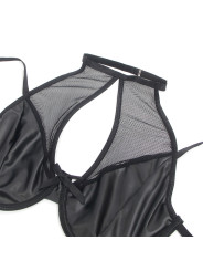 CONJUNTO LENCERÍA CUERO Y MALLA SUJETADOR FALDA NEGRO DE LA MARCA SUBBLIME SETS