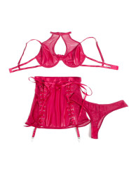 CONJUNTO LENCERÍA ROJO CUERO SUJETADOR HALTER Y FALDA DE LA MARCA SUBBLIME SETS