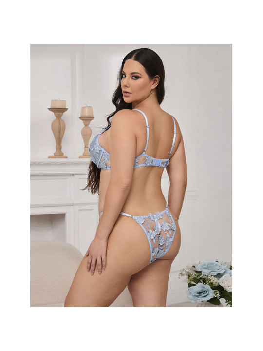 CONJUNTO LENCERÍA FLORAL CELESTE SUJETADOR PANTY BORDADOS DE LA MARCA SUBBLIME SETS