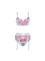 CONJUNTO LENCERÍA AZUL FLORAL SUJETADOR LIGUERO MALLA DE LA MARCA SUBBLIME SETS