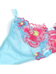 CONJUNTO LENCERÍA AZUL FLORAL SUJETADOR LIGUERO MALLA DE LA MARCA SUBBLIME SETS