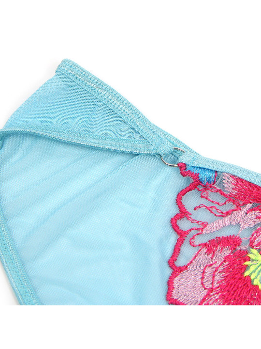 CONJUNTO LENCERÍA AZUL FLORAL SUJETADOR LIGUERO MALLA DE LA MARCA SUBBLIME SETS