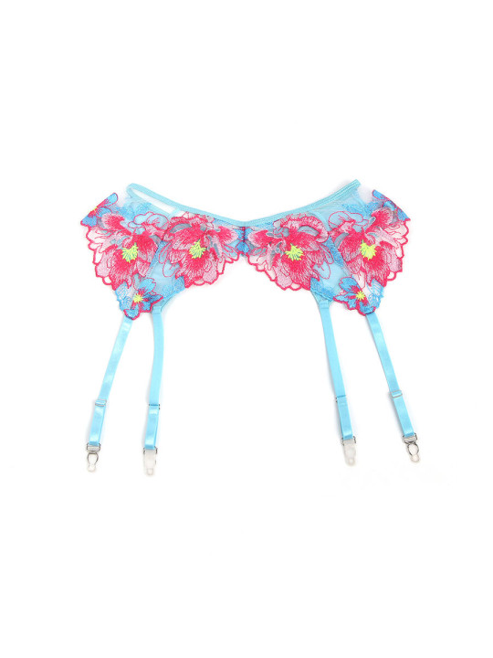 CONJUNTO LENCERÍA AZUL FLORAL SUJETADOR LIGUERO MALLA DE LA MARCA SUBBLIME SETS