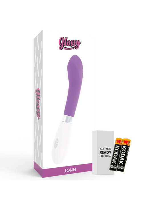 VIBRADOR JOHN CURVA ERÓGENA 10 MODOS SILICONA SEGURA DE LA MARCA GLOSSY