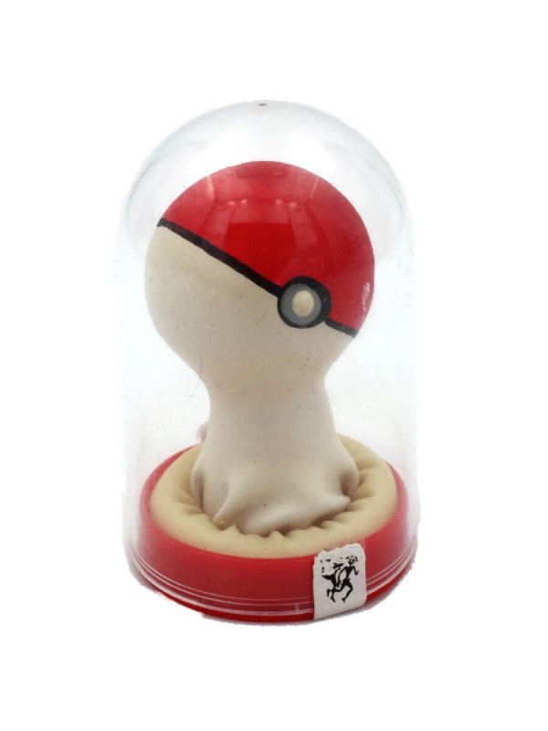 PRESERVATIVO POKEBOLA DECORATIVO PINTADO A MANO ROJO BLANCO DE LA MARCA CONDOMERIE