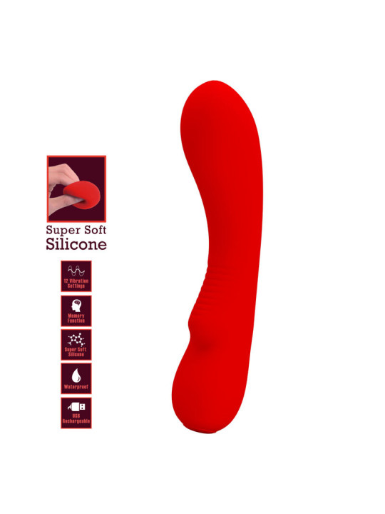 VIBRADOR RECARGABLE 12 MODOS SILICONA SUAVE ROJO DE LA MARCA PRETTY LOVE SMART