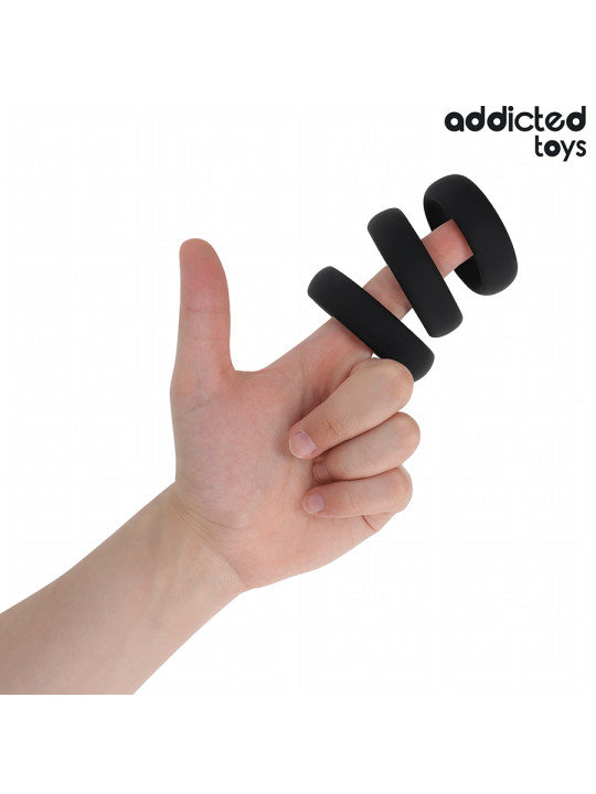SET 3 ANILLOS SILICONA ERECCIÓN INTENSA PLACER PROLONGADO DE LA MARCA ADDICTED TOYS