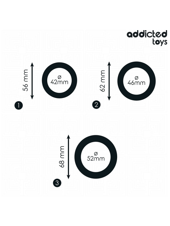 SET 3 ANILLOS SILICONA ERECCIÓN INTENSA PLACER PROLONGADO DE LA MARCA ADDICTED TOYS