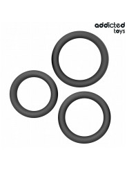 SET 3 ANILLOS SILICONA ERECCIÓN INTENSA PLACER PROLONGADO DE LA MARCA ADDICTED TOYS