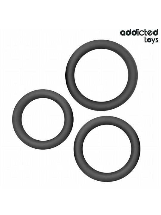 SET 3 ANILLOS SILICONA ERECCIÓN INTENSA PLACER PROLONGADO DE LA MARCA ADDICTED TOYS