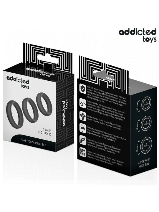 SET 3 ANILLOS SILICONA ERECCIÓN INTENSA PLACER PROLONGADO DE LA MARCA ADDICTED TOYS