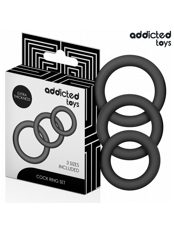 SET 3 ANILLOS SILICONA CONTROL EYACULACIÓN PLACER DURADERO DE LA MARCA ADDICTED TOYS