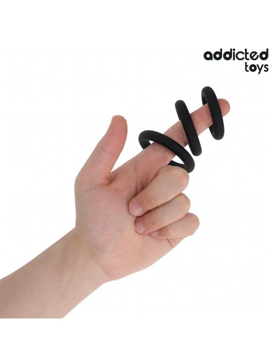 SET 3 ANILLOS SILICONA CONTROL EYACULACIÓN PLACER DURADERO DE LA MARCA ADDICTED TOYS