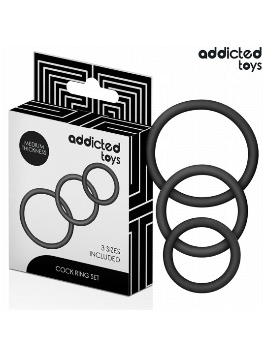 SET 3 ANILLOS SILICONA ESTIMULACIÓN ERECCIÓN PLACER DE LA MARCA ADDICTED TOYS