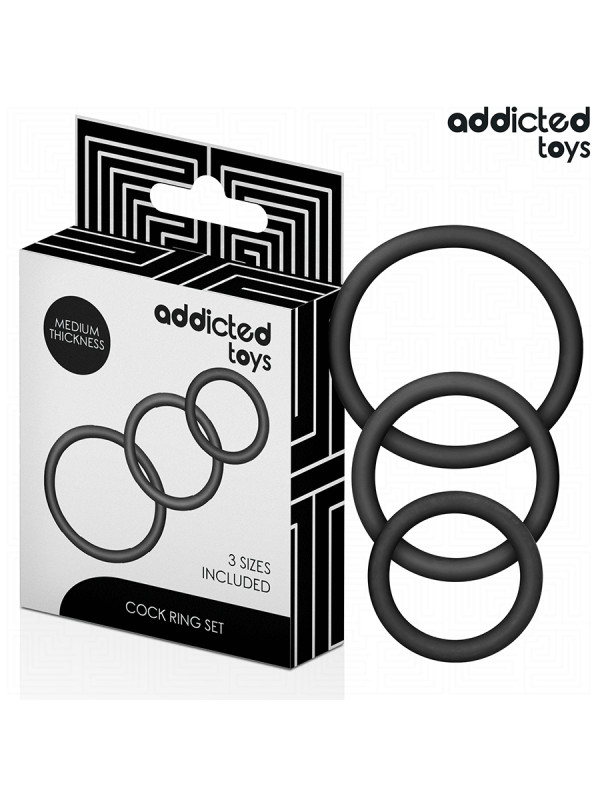 SET 3 ANILLOS SILICONA ESTIMULACIÓN ERECCIÓN PLACER DE LA MARCA ADDICTED TOYS