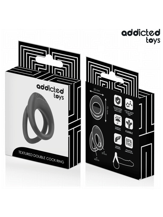 ANILLO DOBLE TEXTURIZADO PENE ESTIMULACIÓN ERECCIÓN PLACER DE LA MARCA ADDICTED TOYS