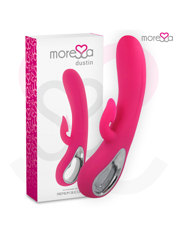 VIBRADOR DUSTIN SILICONA RECARGABLE CON SUCCIÓN CLITORAL DE LA MARCA MORESSA