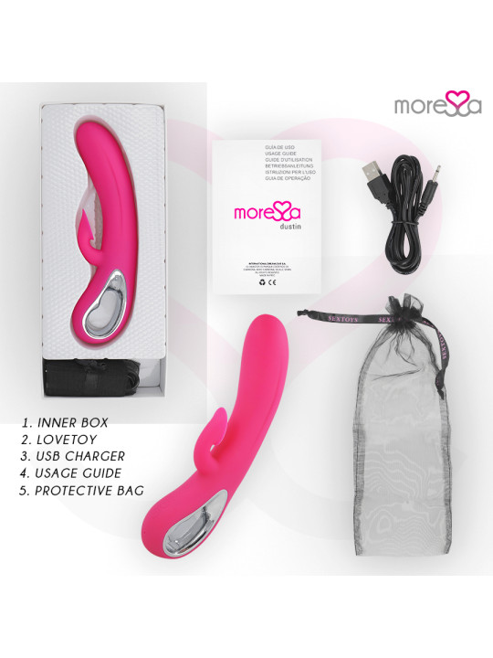 VIBRADOR DUSTIN SILICONA RECARGABLE CON SUCCIÓN CLITORAL DE LA MARCA MORESSA