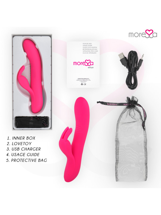 VIBRADOR ETHAN SILICONA RECARGABLE PUNTO G Y CLÍTORIS DE LA MARCA MORESSA