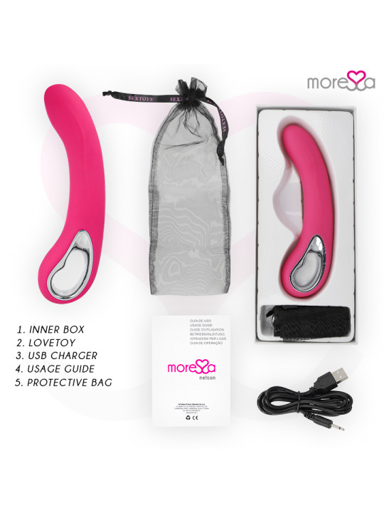 VIBRADOR RECARGABLE SILICONA PREMIUM NELSON 12 MODOS DE LA MARCA MORESSA