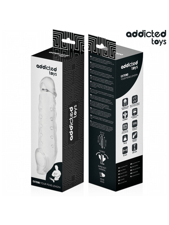 EXTENSOR PENE TRANSPARENTE 27 CM AUMENTO LONGITUD Y GROSOR DE LA MARCA ADDICTED TOYS