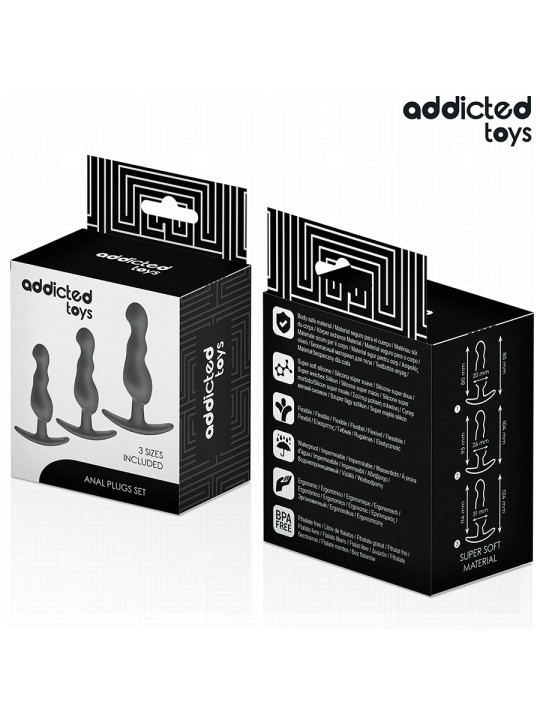 SET 3 PLUGS ANALES SILICONA PROGRESIVO ADDICTED TOYS DE LA MARCA ADDICTED TOYS