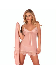 CONJUNTO LENCERÍA BABYDOLL TANGA ROSA ENCAJE FLORAL DE LA MARCA LIVCO CORSETTI SETS