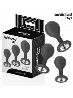 SET 3 PLUGS ANALES SILICONA CON JOYA DECORATIVA DE LA MARCA ADDICTED TOYS