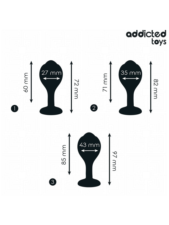 SET 3 PLUGS ANALES SILICONA CON JOYA DECORATIVA DE LA MARCA ADDICTED TOYS