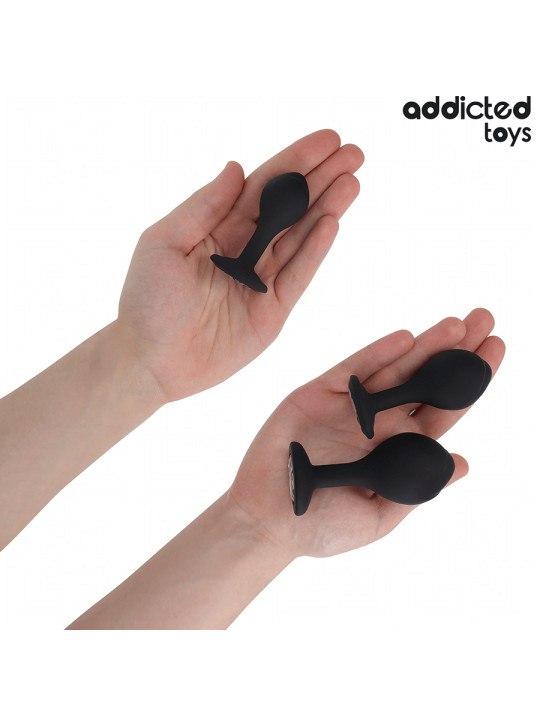 SET 3 PLUGS ANALES SILICONA CON JOYA DECORATIVA DE LA MARCA ADDICTED TOYS