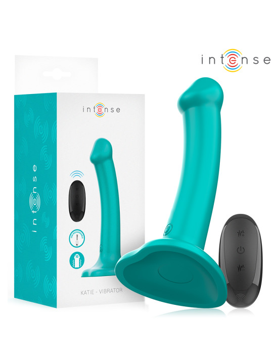 VIBRADOR KATIE CON VENTOSA Y CONTROL REMOTO 10 MODES AZUL DE LA MARCA INTENSE FUN