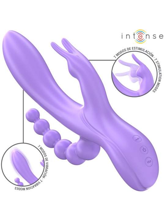 VIBRADOR TRIPLE RABBIT ESTIMULADOR ANAL 7 MODOS SILICONA DE LA MARCA INTENSE FUN
