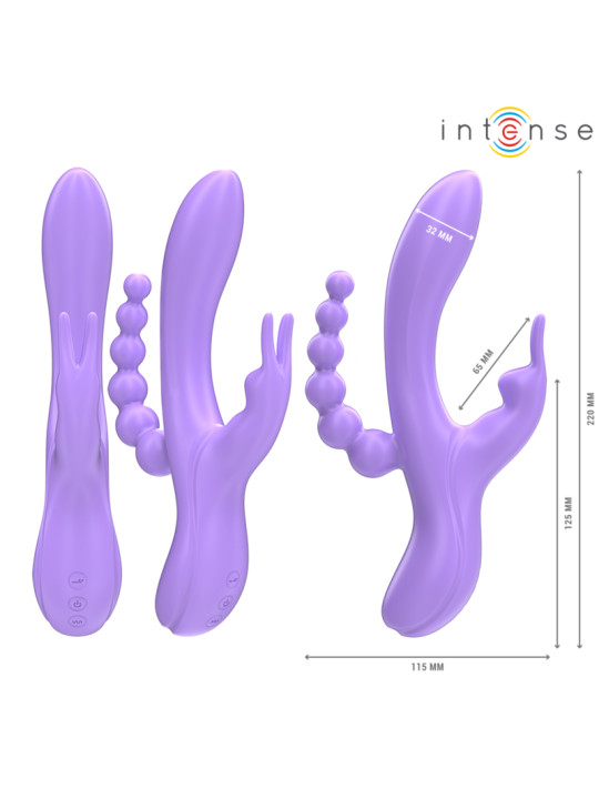 VIBRADOR TRIPLE RABBIT ESTIMULADOR ANAL 7 MODOS SILICONA DE LA MARCA INTENSE FUN