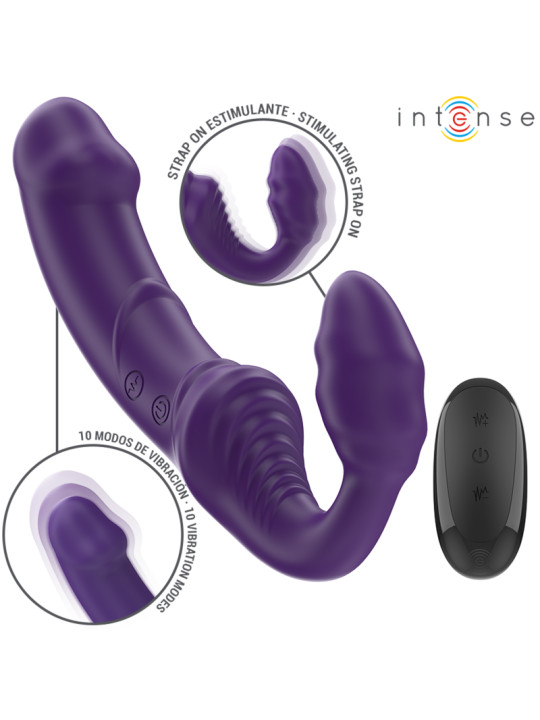 VIBRADOR DOBLE CONTROL REMOTO SILICONA SUAVE VIOLETA 20CM DE LA MARCA INTENSE FUN