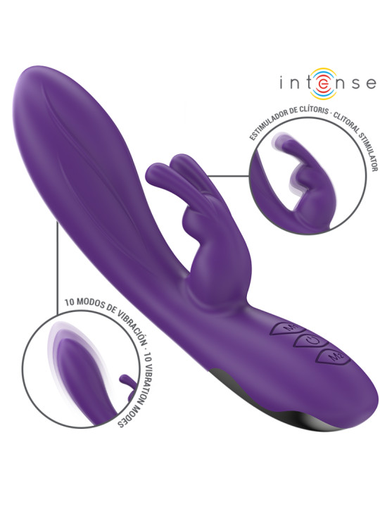 VIBRADOR RABBIT RANDALL 10 MODOS SILICONA AGUA MORADO DE LA MARCA INTENSE FUN
