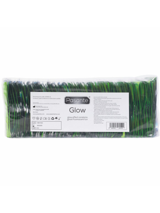 PRESERVATIVOS FLUORESCENTES GLOW PASANTE 144 UNIDADES DE LA MARCA PASANTE