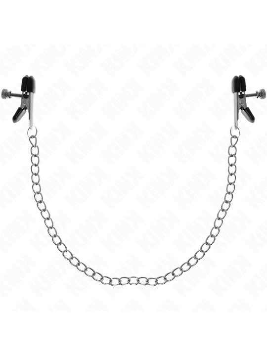 PINZAS PLANAS PEZONES NEGRO CADENA PLATEADA KINK 34CM DE LA MARCA KINK NIPPLE GRIP