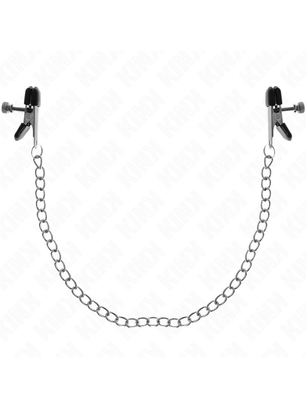 PINZAS PLANAS PEZONES NEGRO CADENA PLATEADA KINK 34CM DE LA MARCA KINK NIPPLE GRIP