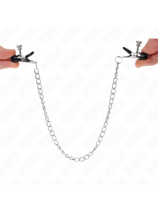 PINZAS PLANAS PEZONES NEGRO CADENA PLATEADA KINK 34CM DE LA MARCA KINK NIPPLE GRIP