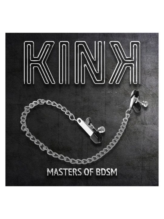 PINZAS PLANAS PEZONES NEGRO CADENA PLATEADA KINK 34CM DE LA MARCA KINK NIPPLE GRIP