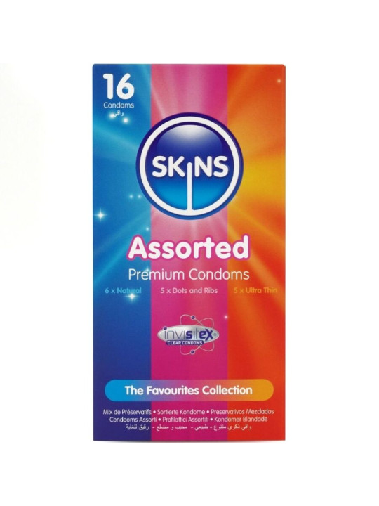 PACK SURTIDO PRESERVATIVOS SKINS TEXTURAS 16 UNIDADES DE LA MARCA SKINS