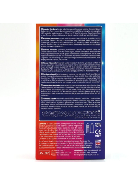 PACK SURTIDO PRESERVATIVOS SKINS TEXTURAS 16 UNIDADES DE LA MARCA SKINS