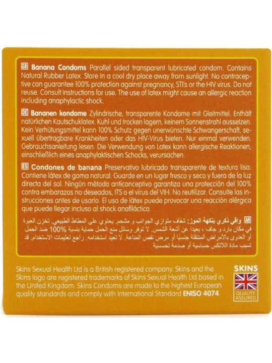 PRESERVATIVOS SABOR PLÁTANO SKINS PREMIUM PACK 4 UNIDADES DE LA MARCA SKINS