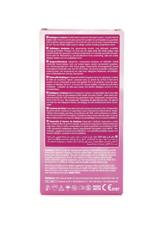 PRESERVATIVOS SKINS SABOR CHICLE PACK 8 UNIDADES DE LA MARCA SKINS