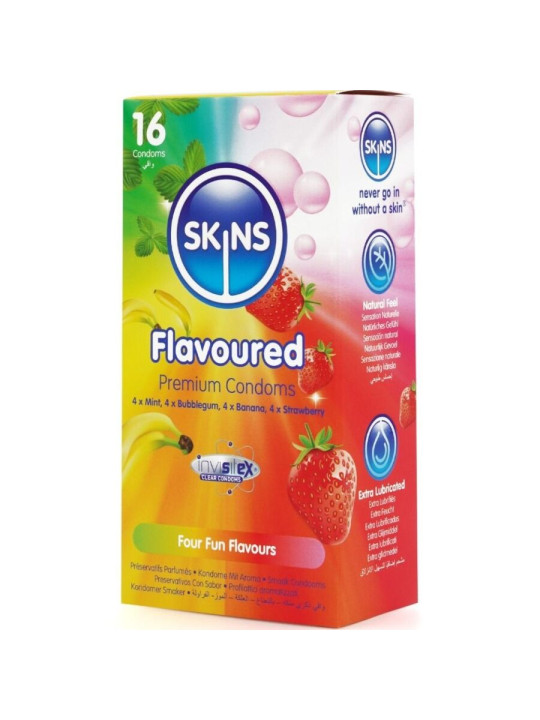 SKINS PRESERVATIVOS SABORES VARIADOS PACK 16 UNIDADES DE LA MARCA SKINS