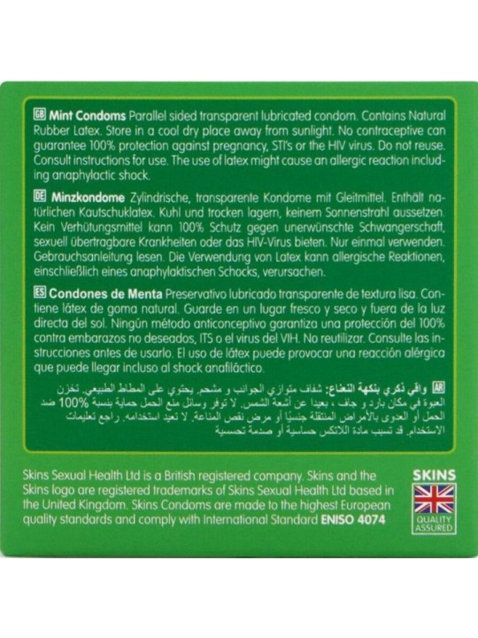 PRESERVATIVOS SKINS SABOR MENTA REFRESCANTE PACK 4 UNIDADES DE LA MARCA SKINS
