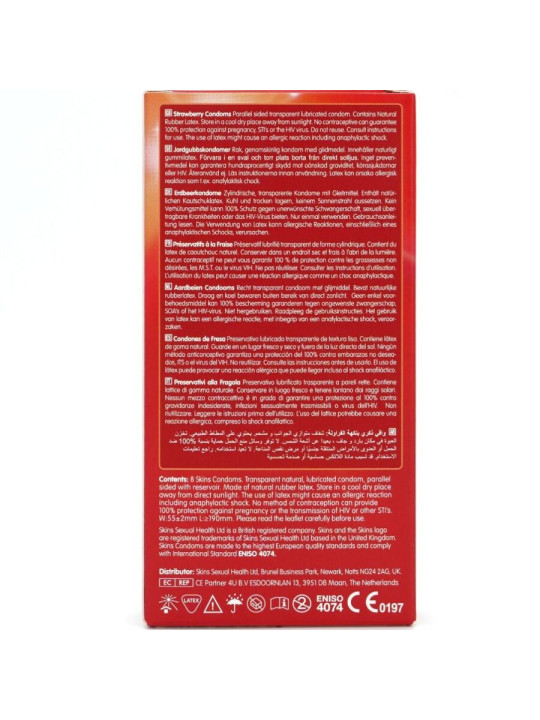 PRESERVATIVOS SKINS SABOR FRESA PACK 8 UNIDADES DE LA MARCA SKINS